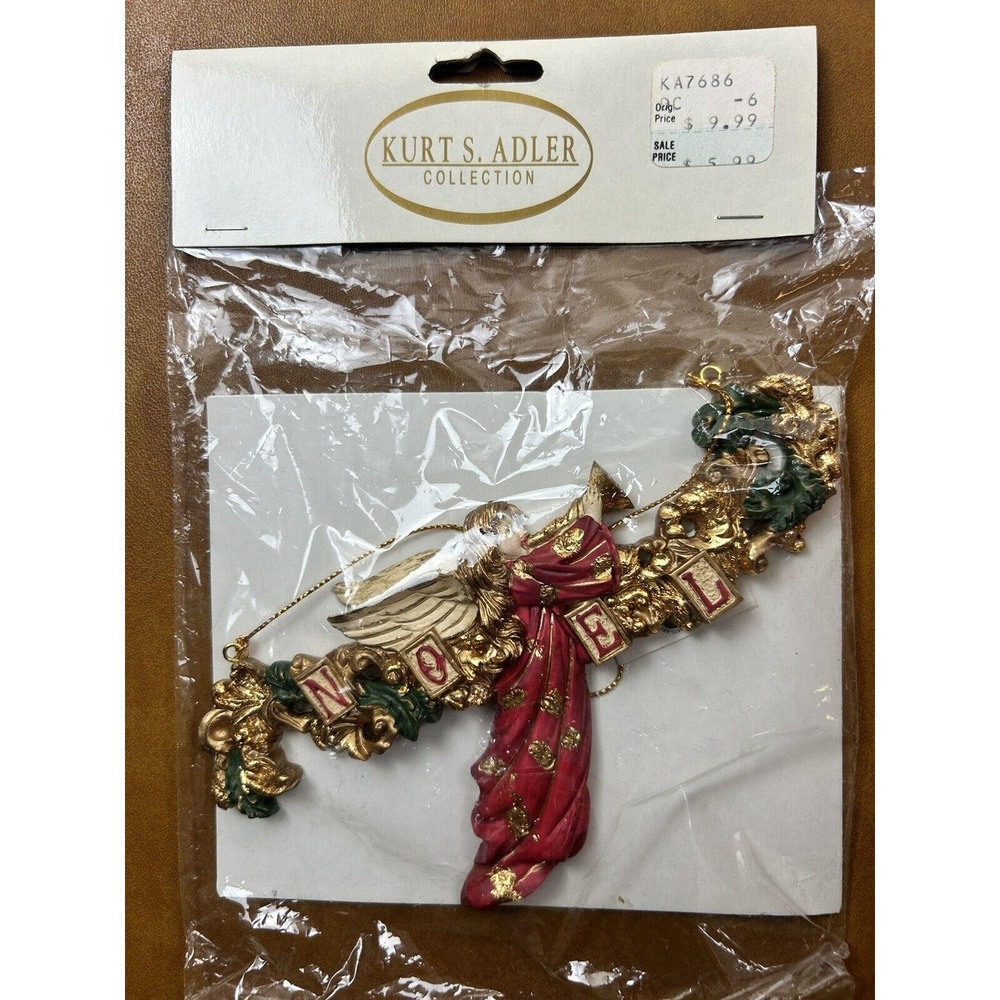 Kurt Adler NOEL Angel Ornament - Christmas~Red~Gold-Green Vtg